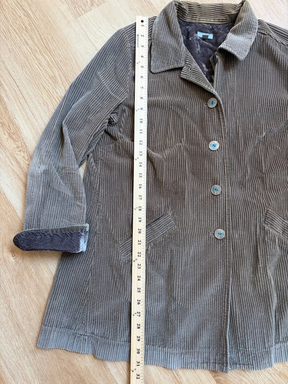 Vintage J. Jill Jacket Brown Corduroy Button Front Velvet Car Coat Swing Large - Picture 6 of 9
